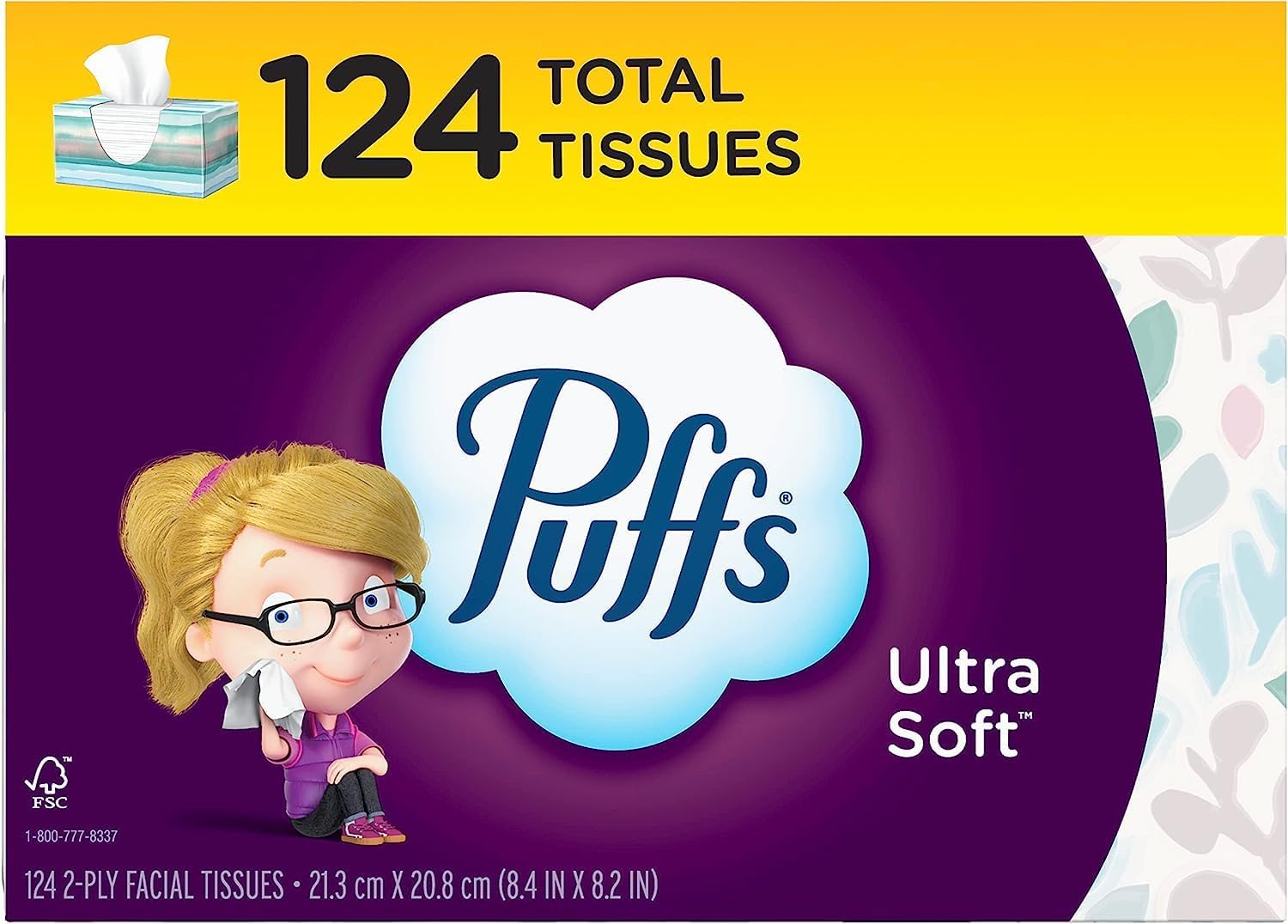 Puffs Ultra Soft Non-Lotion Facial Tissue, 8 Family Boxes, 124 Facial Tissues per Box