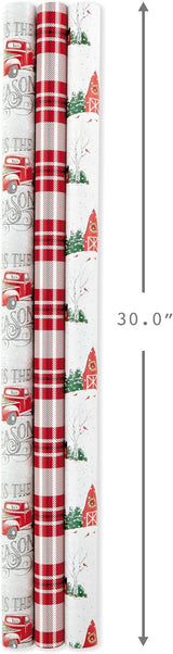 Hallmark Reversible Christmas Wrapping Paper, 3 Rolls (Red Truck, Plaid, Barn), 120 Sq Ft – view 2