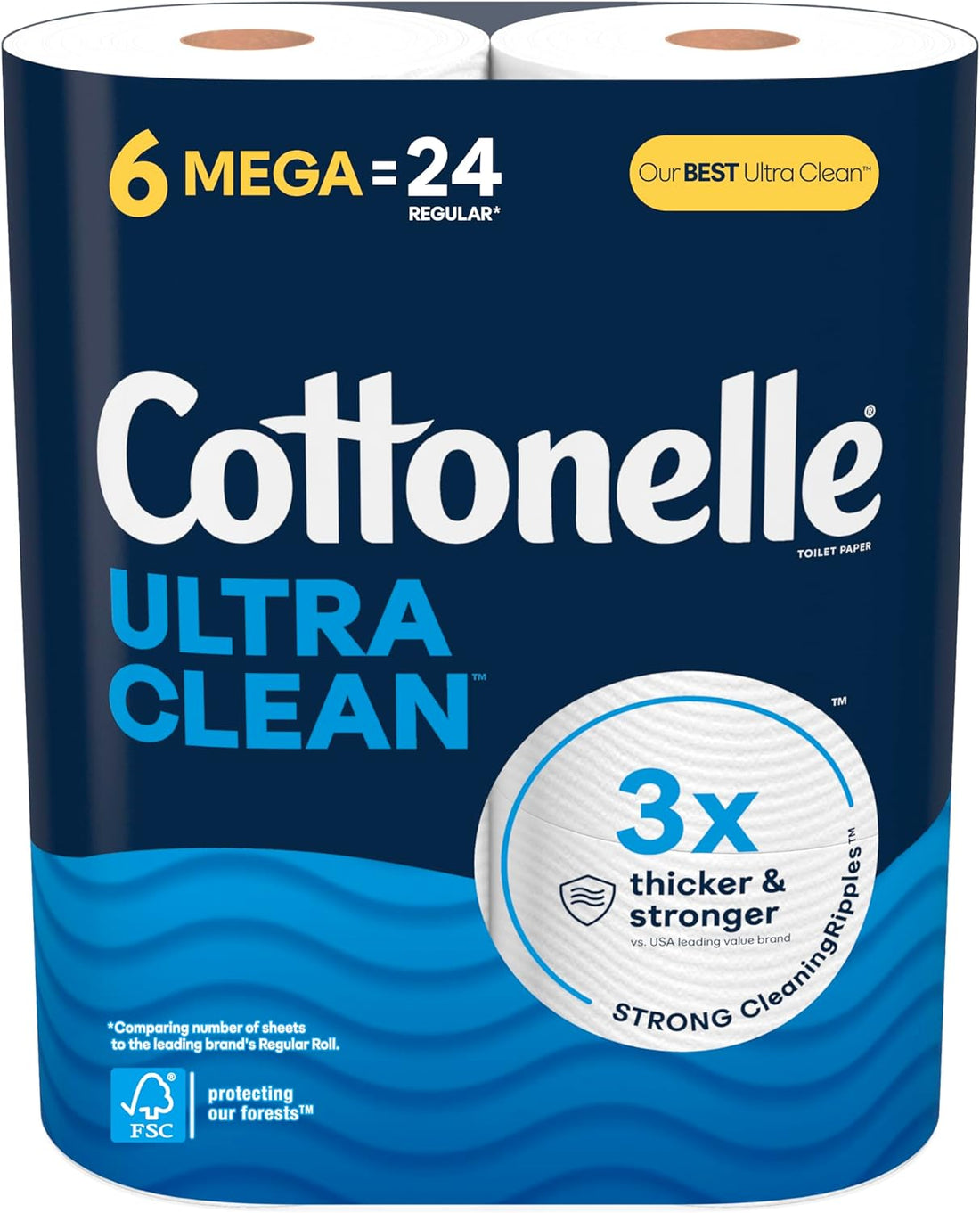 Cottonelle Ultra Clean Toilet Paper - 6 Mega Rolls (24 Regular Rolls), 284 Sheets Each