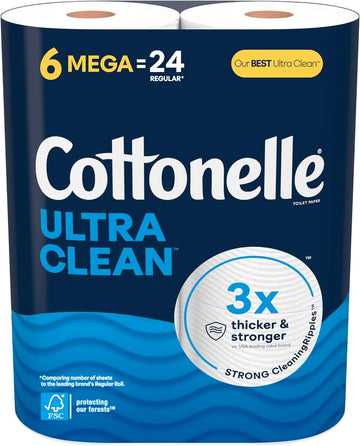 Cottonelle Ultra Clean Toilet Paper - 6 Mega Rolls (24 Regular Rolls), 284 Sheets Each