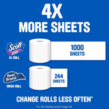 Comparison of Scott 1000 XL roll and Bear Brand Mega roll with text highlighting more sheets.