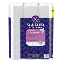 Quilted Northern toilet paper package with purple and white design