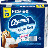 Charmin Ultra Soft toilet paper package with a bear character on a blue background