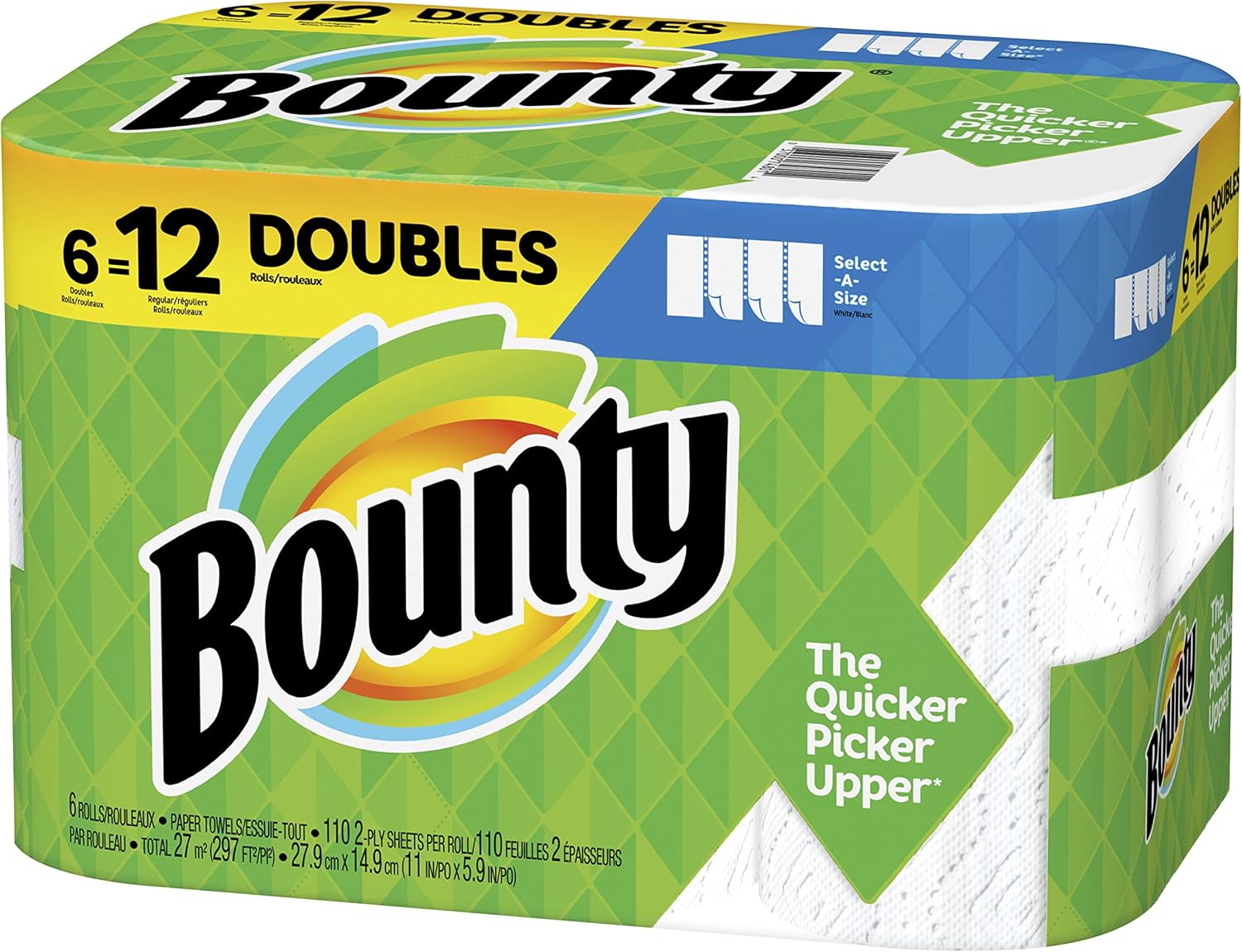 Bounty Select-A-Size Paper Towels, White, 6 Double Rolls = 12 Regular Rolls
