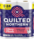 Quilted Northern Ultra Plush Toilet Paper with Sweet Lilac & Vanilla Scented Tube, 24 Mega Rolls = 96 Regular Rolls (Packaging May Vary) White