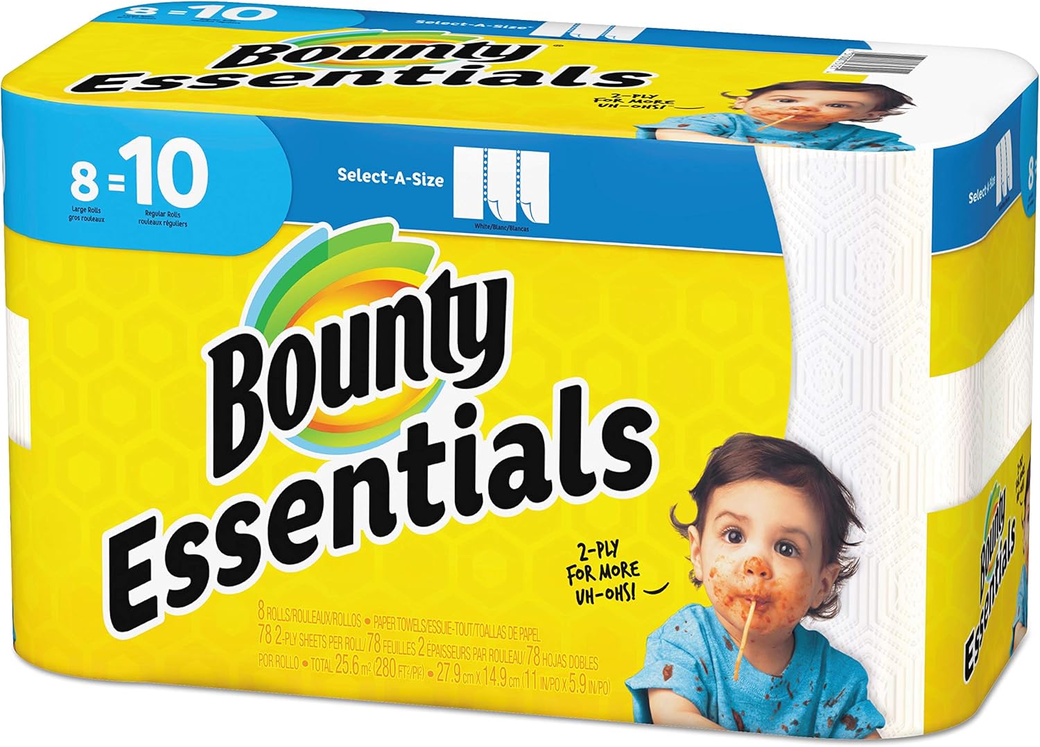 Bounty 75720 Essentials Select-A-Size Paper Towels, 2-Ply, 78 Sheets/Roll, 12 Rolls/Carton, 12 Count (Pack of 1)