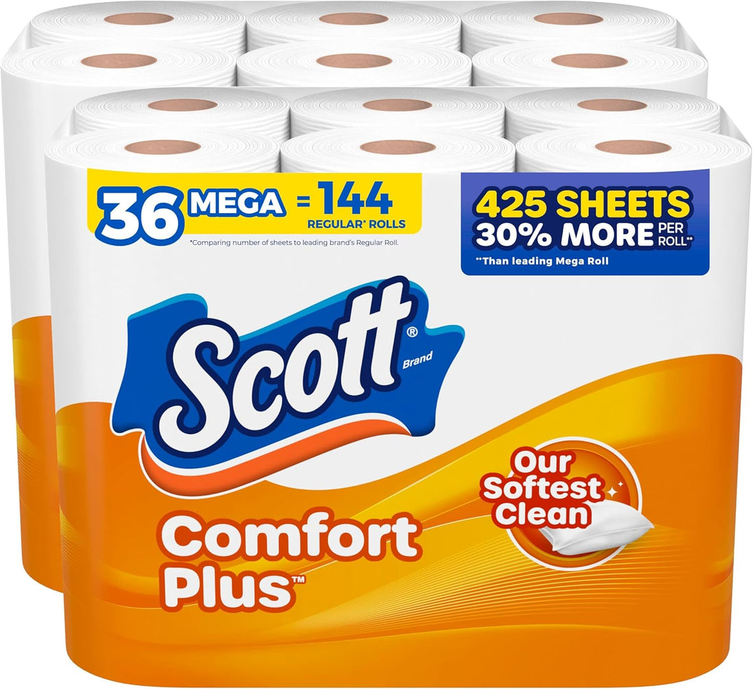 Scott ComfortPlus Toilet Paper, 36 Mega Rolls, 310 Sheets per Roll, Septic-Safe, 1-Ply Toilet Tissue