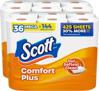 Scott ComfortPlus Toilet Paper, 36 Mega Rolls, 310 Sheets per Roll, Septic-Safe, 1-Ply Toilet Tissue