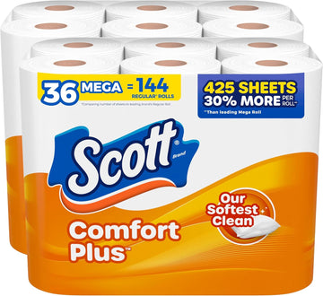 Scott ComfortPlus Toilet Paper, 36 Mega Rolls, 310 Sheets per Roll, Septic-Safe, 1-Ply Toilet Tissue