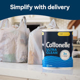Cottonelle Ultra Clean toilet paper on a kitchen counter with 'Simplify with delivery' text above.