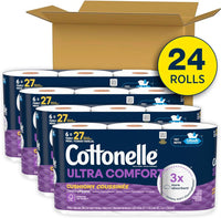 Cottonelle Ultra Comfort Toilet Paper with Cushiony CleaningRipples Texture, Strong Bath Tissue, 24 Family Mega Rolls (24 Family Mega Rolls = 108 Regular Rolls) (4 Packs of 6), 296 Sheets per Roll
