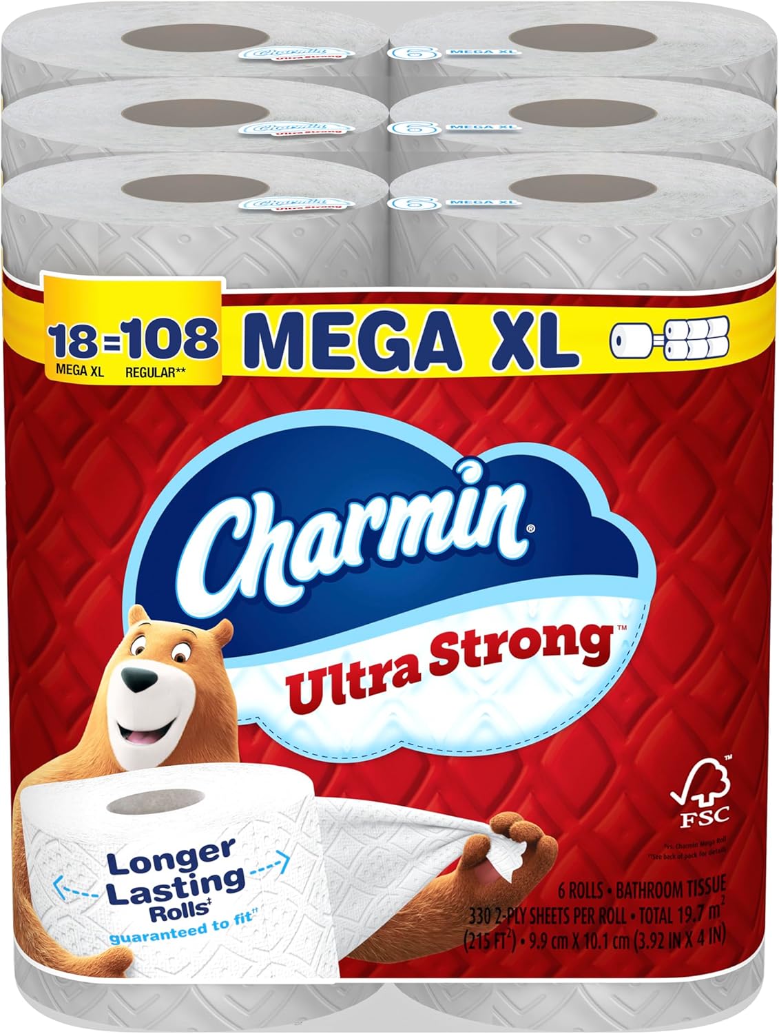 Charmin Ultra Strong Toilet Paper 6 Mega Rolls, 220 Sheets Per Roll