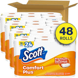 Scott Comfort Plus toilet paper with 48 rolls packaging on a white background