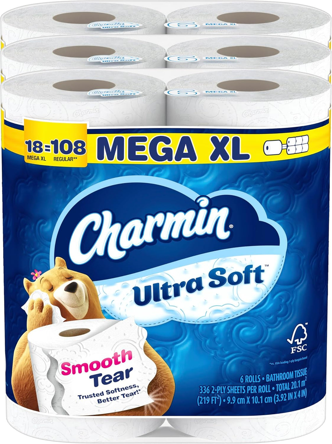 Charmin Ultra Soft Toilet Paper, 18 Mega XL Rolls = 108 Regular Rolls