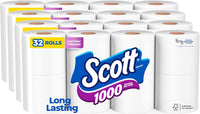 Scott 1000 Trusted Clean Toilet Paper, 32 Rolls, Septic-Safe, 1-Ply Toilet Tissue