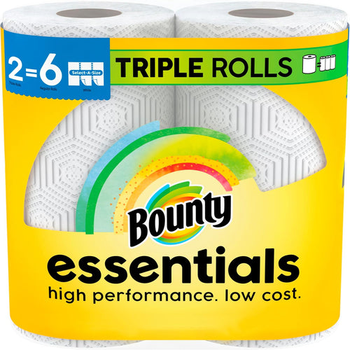 Bounty Essentials Select-A-Size Paper Towels, 2-Ply – 2 Triple Rolls, White
