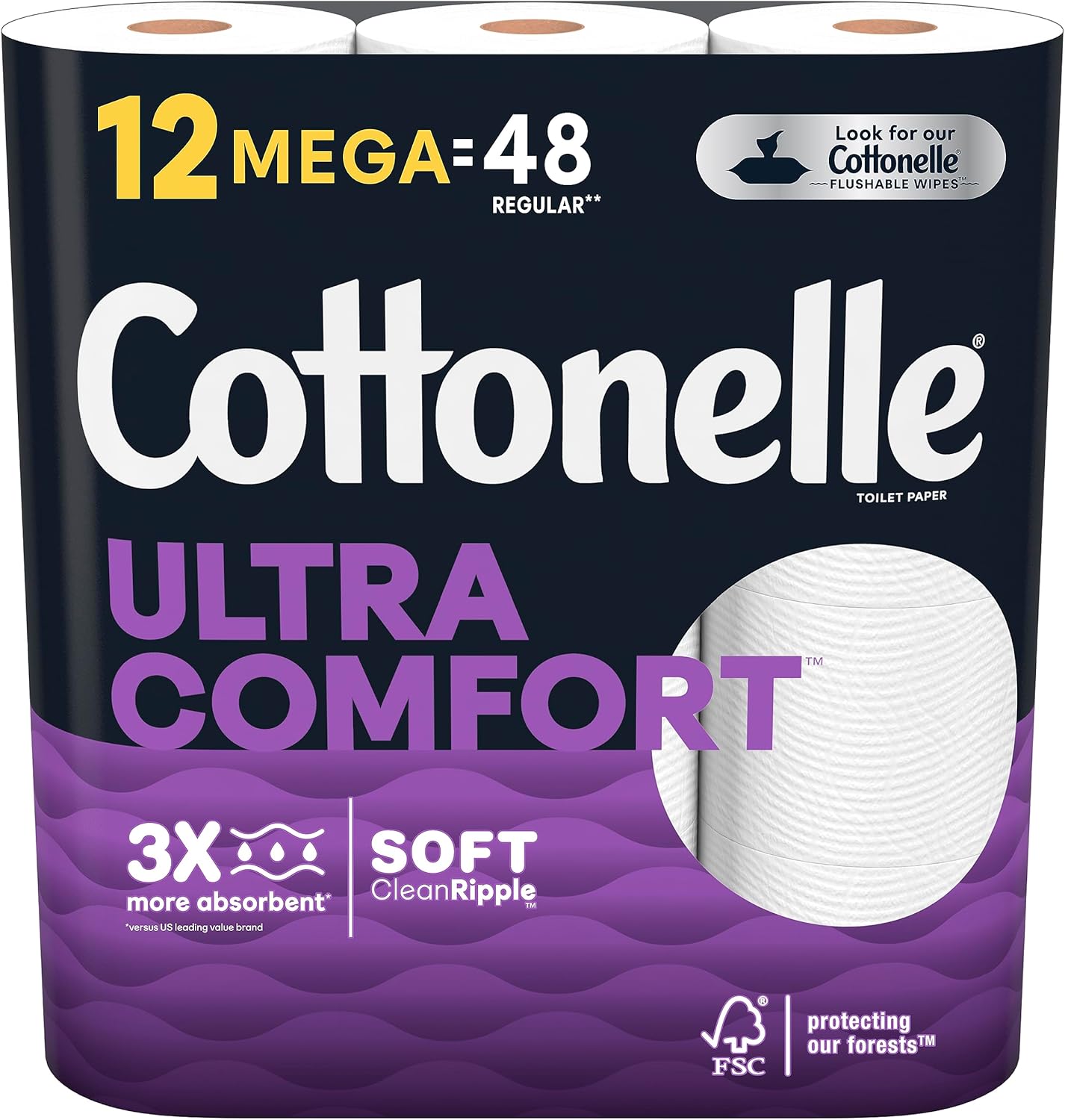 Cottonelle UltraComfort 2-Ply Bath Tissue, 3-7/8" x 4", White, 268 Sheets Per Roll, Pack Of 12 Rolls