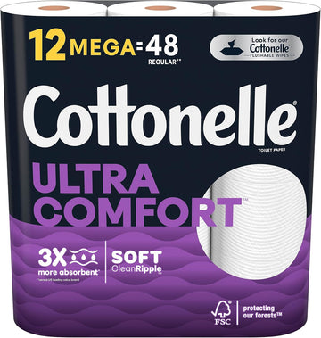Cottonelle UltraComfort 2-Ply Bath Tissue, 3-7/8" x 4", White, 268 Sheets Per Roll, Pack Of 12 Rolls