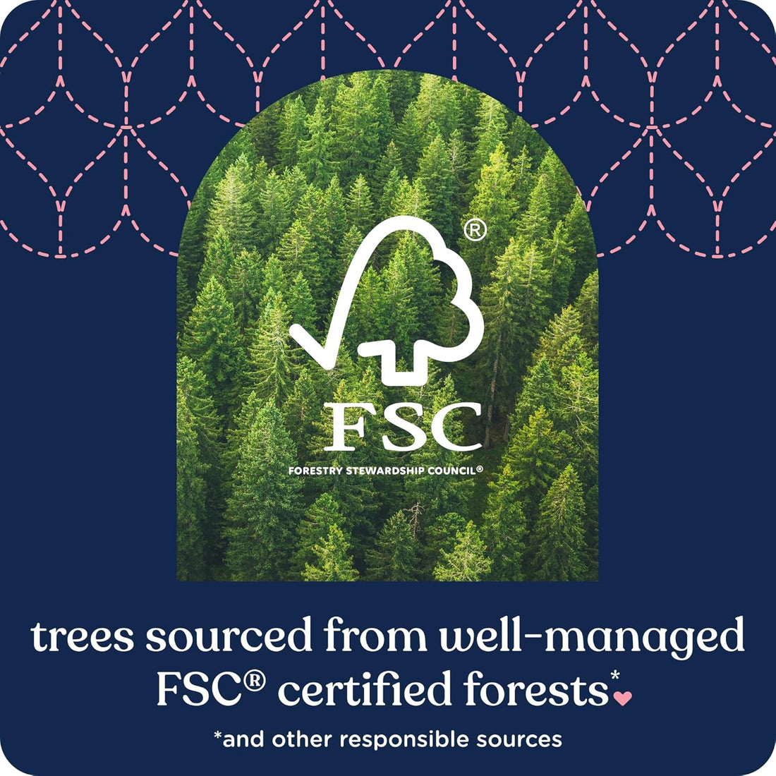 FSC certification logo over a forest image with a blue background