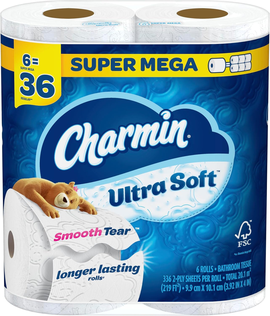 Charmin Ultra Soft Toilet Paper 6 Mega XL Rolls, 336 Sheets Per Roll (Packaging May Vary)