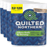 Quilted Northern toilet paper packages with blue and white design