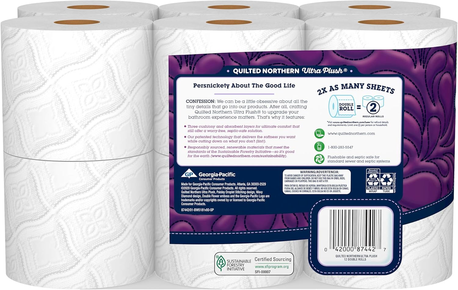 Quilted Northern Ultra Plush Toilet Paper, Double Rolls, 12 Count of 176 3-Ply Sheets Per Roll, 12 Count (Pack of 1)