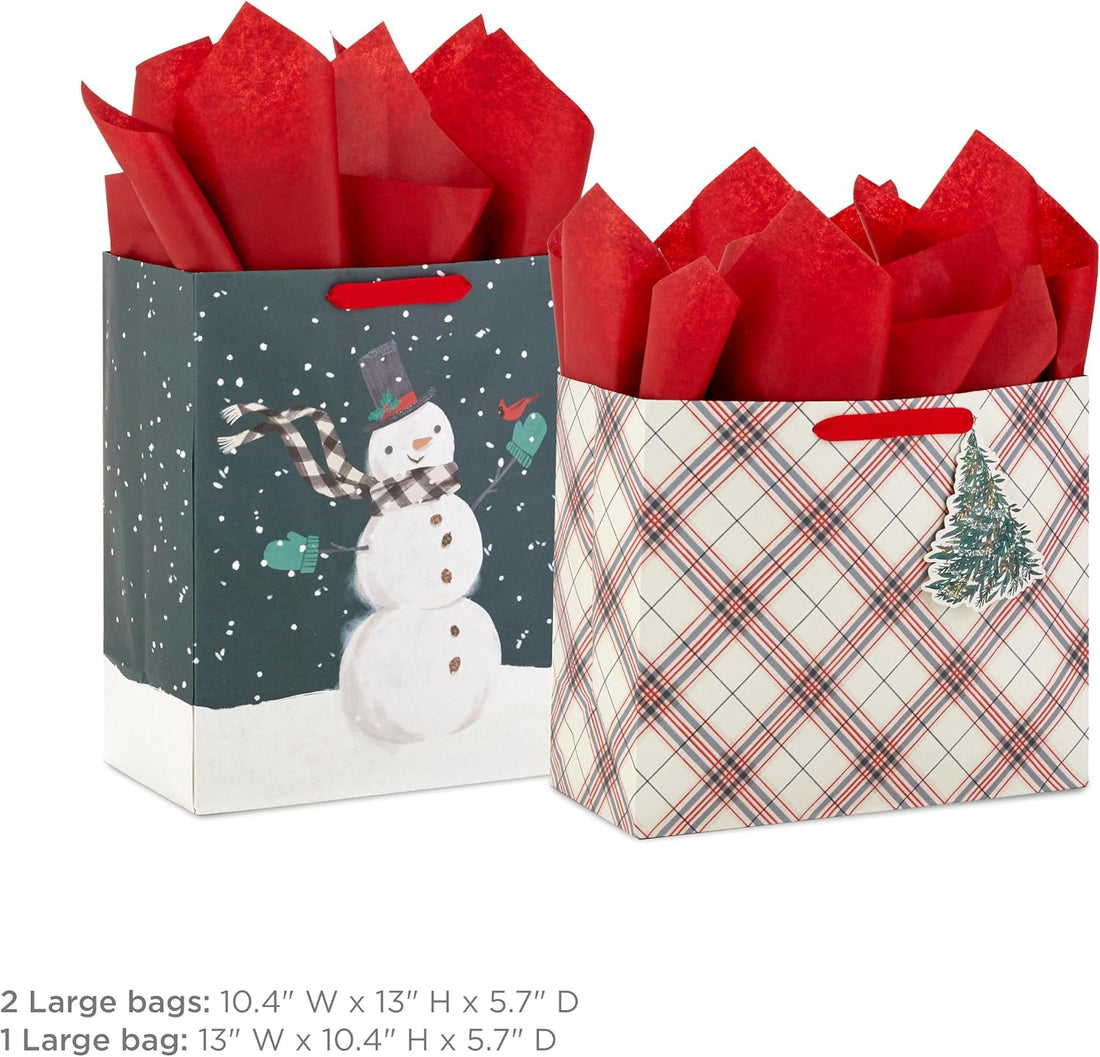 Hallmark Large Christmas Gift Bags with Tissue Paper, 3-Pack (Santa, Snowman, Plaid) – view 3