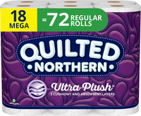 Quilted Northern Ultra Plush Toilet Paper, 18 Mega Rolls, 18 = 72 Regular Rolls, 3 Ply Bath Tissue