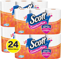 Scott ComfortPlus Toilet Paper, 4 Packs of 6 Mega Rolls (24 Rolls Total) Bath Tissue, White