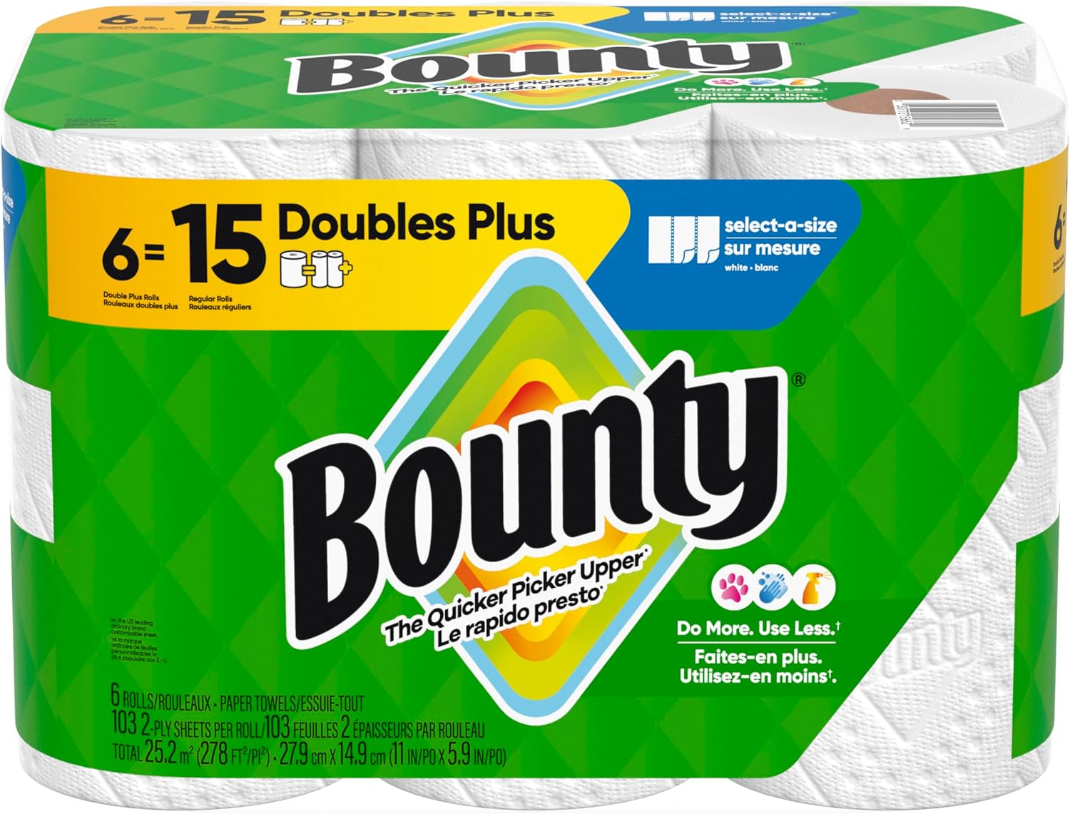 Bounty Paper Towels Select-A-Size, White, 6 Double Plus Rolls = 15 Regular Rolls
