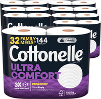 Cottonelle Ultra Comfort Toilet Paper with Cushiony CleaningRipples Texture, Strong Bath Tissue, 24 Family Mega Rolls (24 Family Mega Rolls = 108 Regular Rolls) (4 Packs of 6), 296 Sheets per Roll
