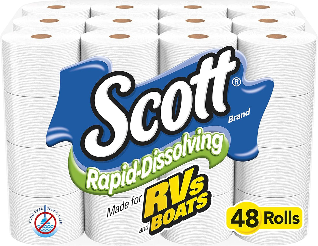 Scott Rapid-Dissolving Toilet Paper, 48 Double Rolls (6 Packs of 8), Sustainable, Septic-Safe, Toilet Paper
