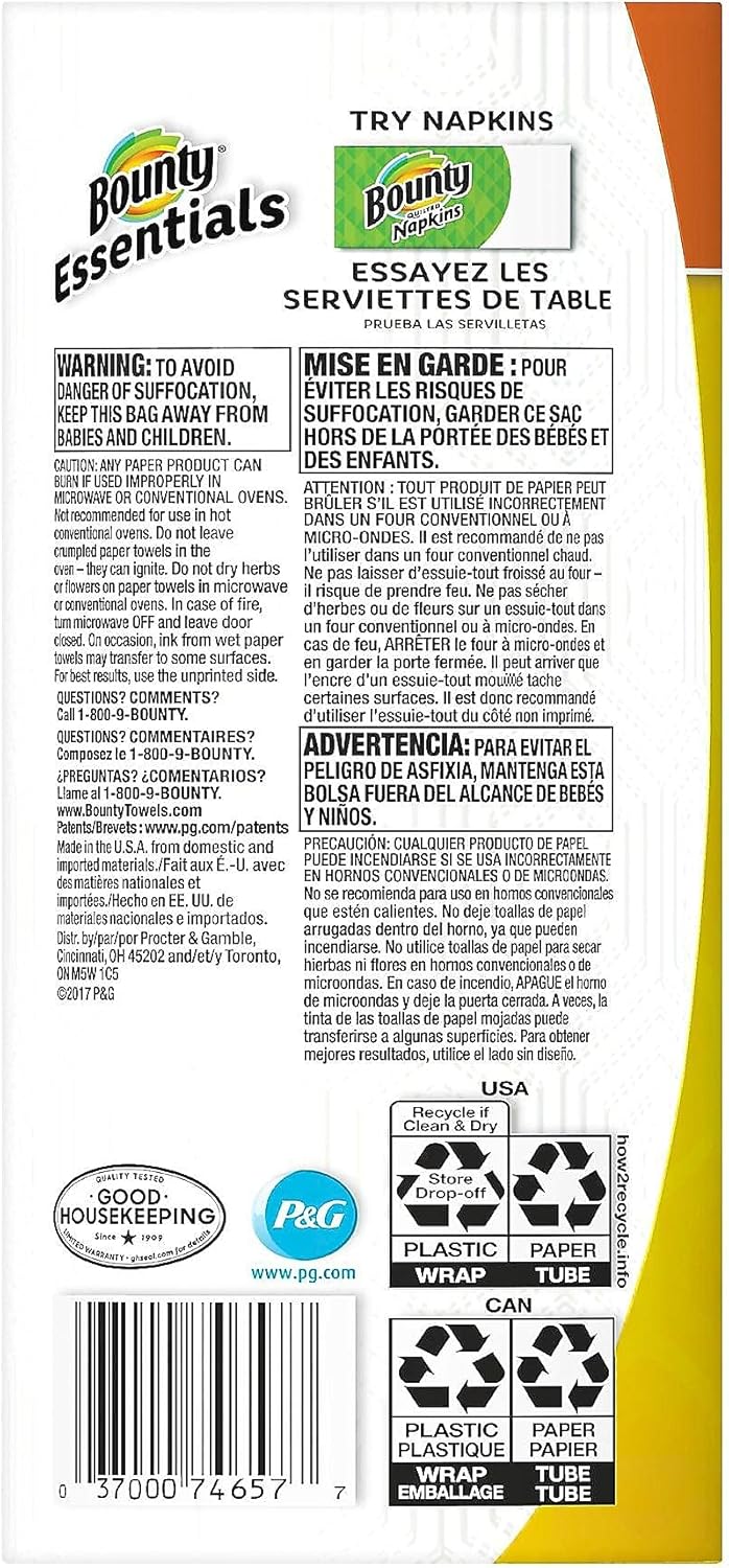 Bounty 75720 Essentials Select-A-Size Paper Towels, 2-Ply, 78 Sheets/Roll, 12 Rolls/Carton, 12 Count (Pack of 1)