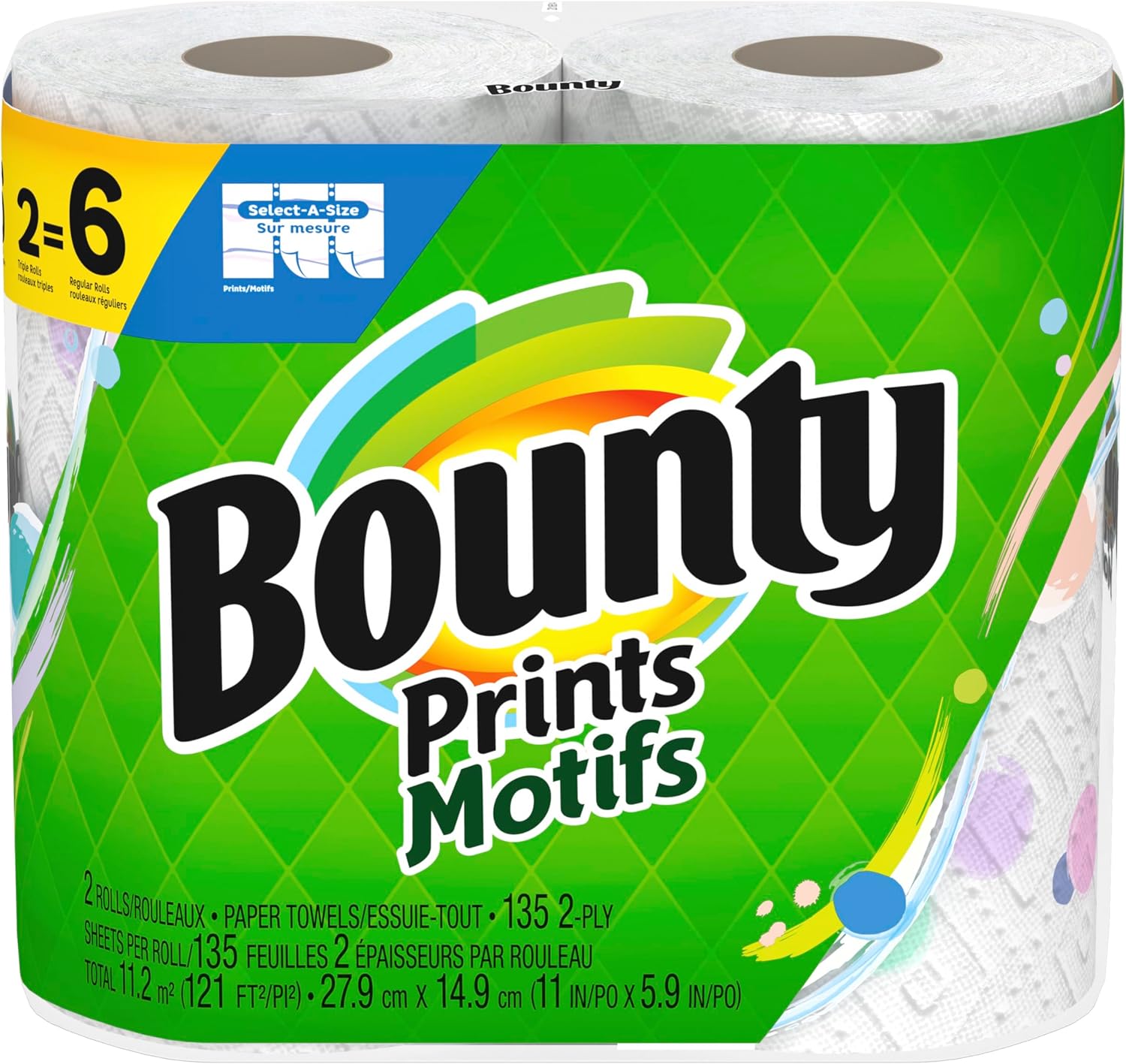 Bounty Select-A-Size Paper Towels, White, 2 Triple Rolls = 6 Regular Rolls