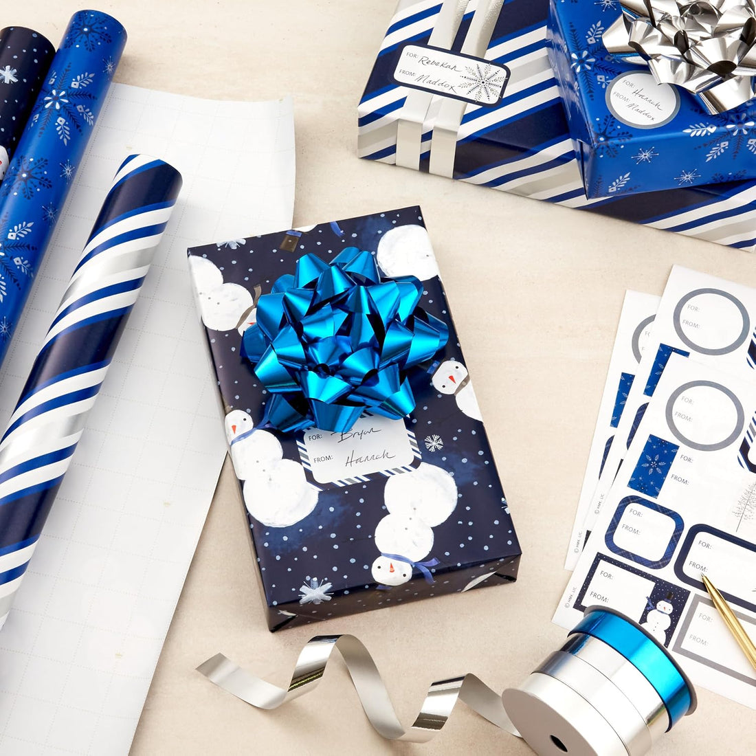 Hallmark Navy Blue Christmas Wrapping Paper Set with Bows, Ribbon & Tags, 3 Rolls, 90 Sq Ft – view 2