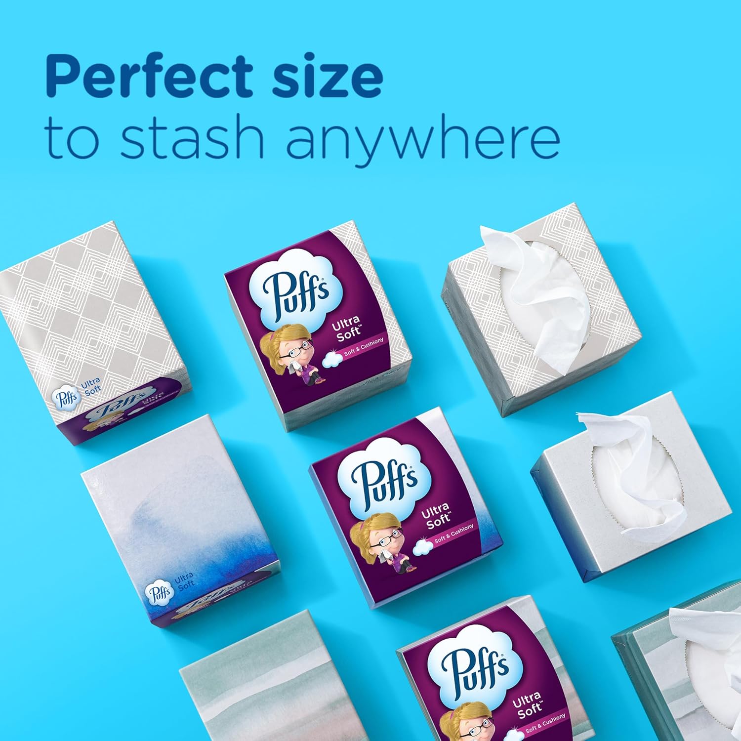 Puffs Ultra Soft Non-Lotion Facial Tissue, 8 Family Boxes, 124 Facial Tissues per Box