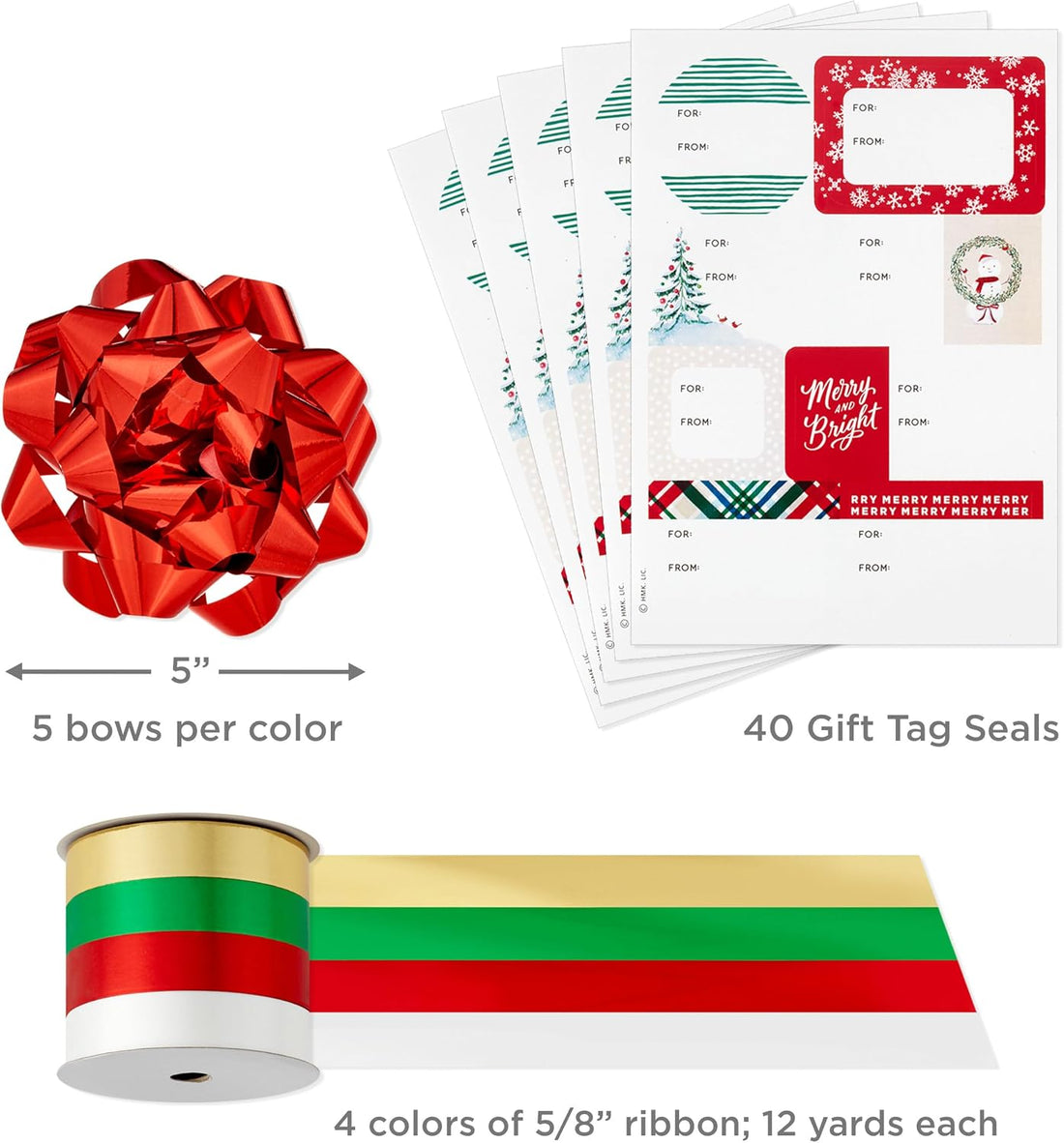 Hallmark Red & Green Christmas Wrapping Paper Set with Bows, Ribbon & Tags, 3 Rolls, 90 Sq Ft – view 4