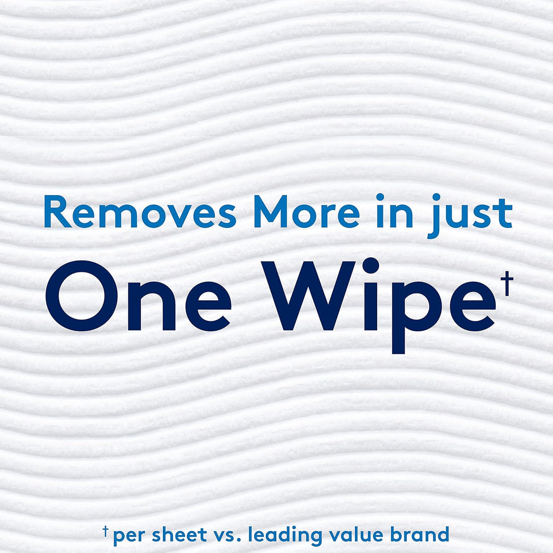 Text on a textured white background stating 'Removes More in just One Wipe' with a brand comparison note.