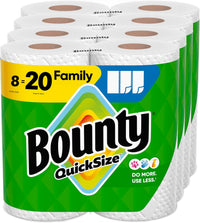 Bounty Quick-Size Paper Towels, White, 8 Family Rolls = 20 Regular Rolls