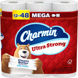 Charmin Ultra Strong toilet paper package with bear character on red background