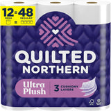 Quilted Northern toilet paper package with purple and white design