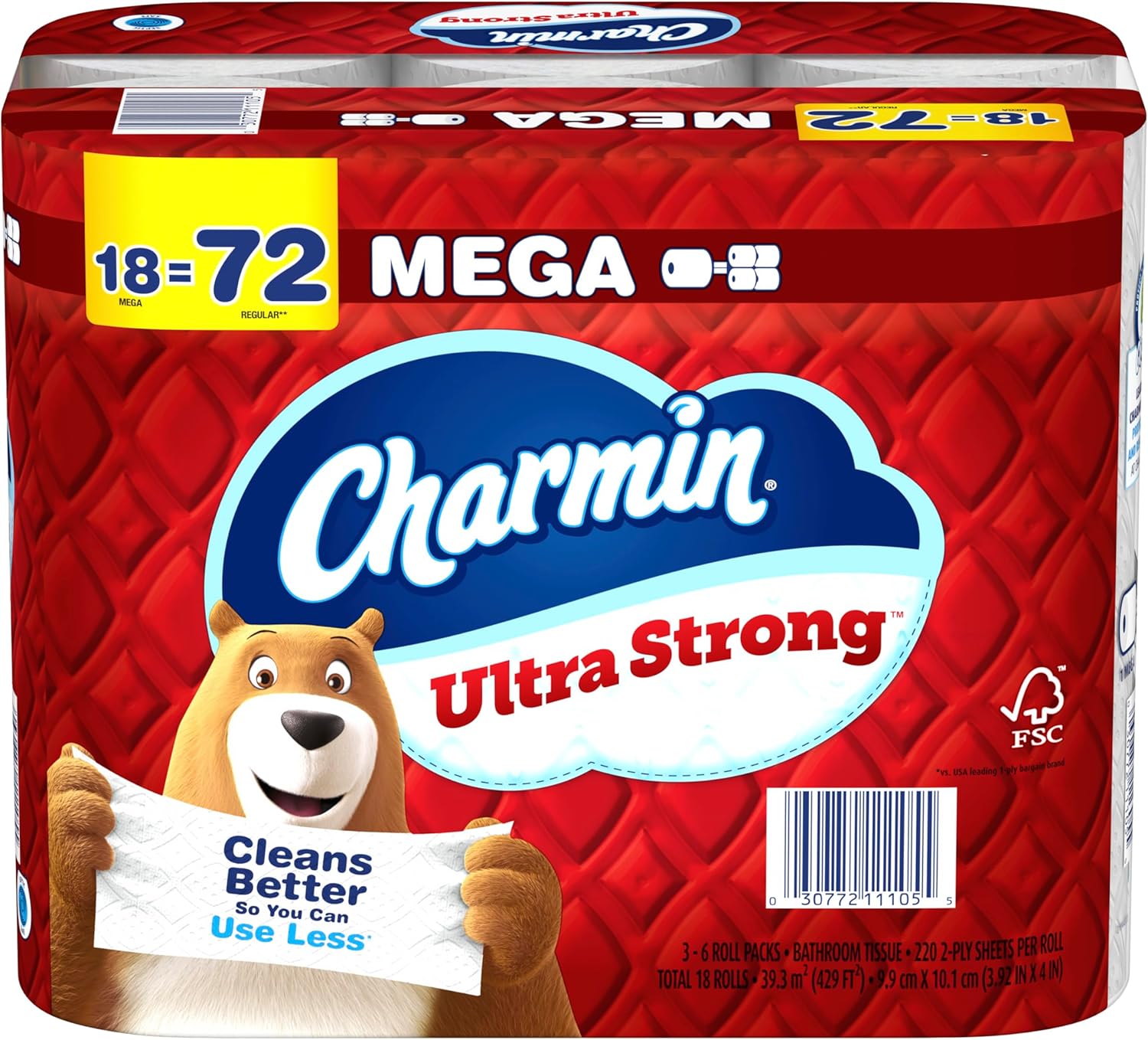 Charmin Ultra Strong Toilet Paper 18 Mega Rolls, 220 Sheets Per Roll