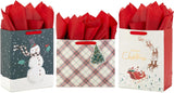Hallmark Large Christmas Gift Bags with Tissue Paper, 3-Pack (Santa, Snowman, Plaid)