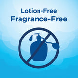 Lotion-Free Fragrance-Free label with a blue background and icon of a bottle with a prohibition symbol.