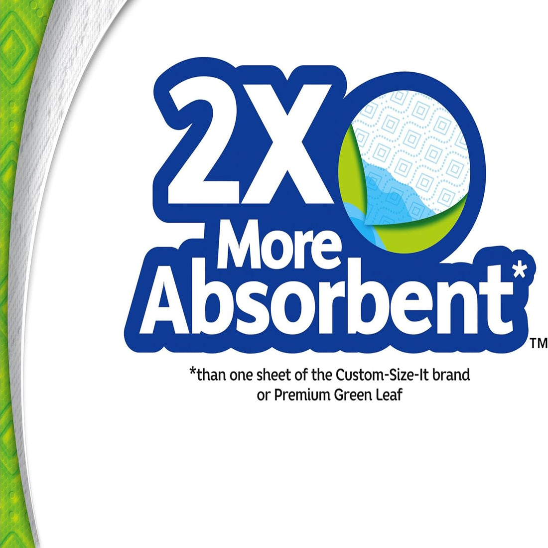 Promotional graphic for a product with '2X More Absorbent' text and branding elements.