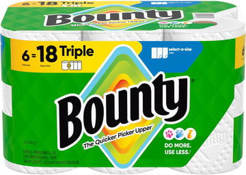 Bounty Paper Towels Select-A-Size, White, 6 Triple Rolls = 18 Regular Rolls