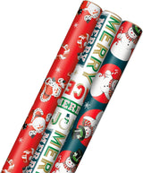 Hallmark Vintage Christmas Wrapping Paper with Cut Lines, 3 Rolls (Dancing Santa, Snowman, Holiday Words), 120 Sq Ft