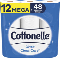 Cottonelle Ultra CleanCare Toilet Paper, 12 Double Rolls, Strong Bath Tissue (12 Double Rolls = 24 Regular Rolls)