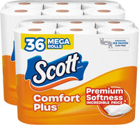 Scott ComfortPlus Toilet Paper, 36 Mega Rolls, 310 Sheets per Roll, Septic-Safe, 1-Ply Toilet Tissue
