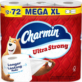 Charmin Ultra Strong toilet paper package with a bear character on a red background